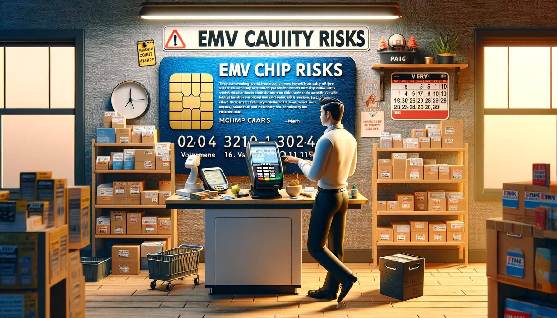 DALL·E-2024-01-25-21.53.05-Create-a-realistic-image-that-visualizes-the-concept-of-EMV-risks-for-merchants.-The-scene-should-depict-a-retail-store-with-a-merchant-examining-a-po